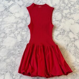 MAEVE ANTHROPOLOGIE Red Rouge Sleeveless Bubble Peplum Top Shirt Rib Dress XS